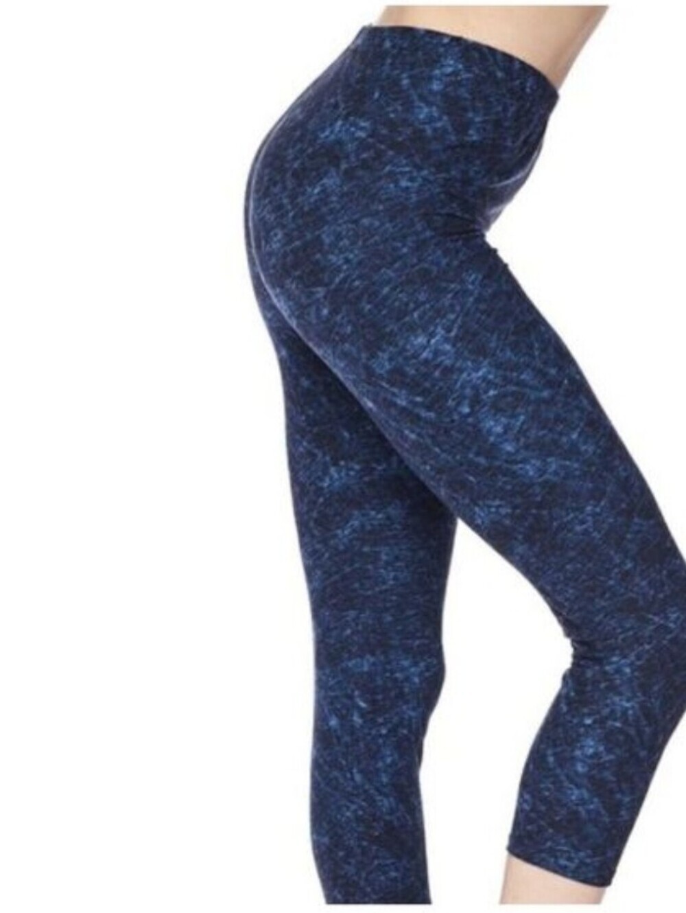 LEGGINGS DEPOT Blue & Black Marble Design Capri Size 10 NWT